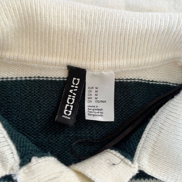 Green and White Striped collared cropped sweater top - Picture 3 of 5